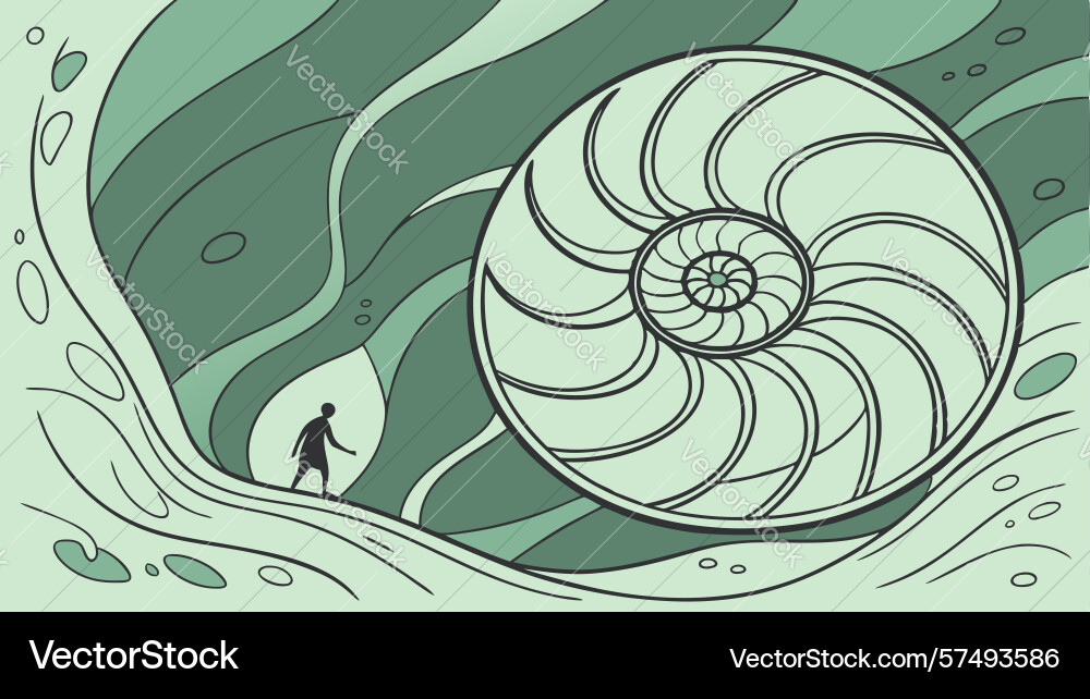 Nautilus shell in abstract swirl dynamic art vector image