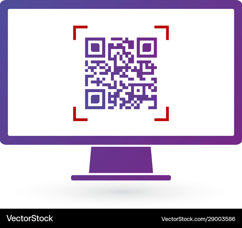 Qr code on screen computer monitor vector image