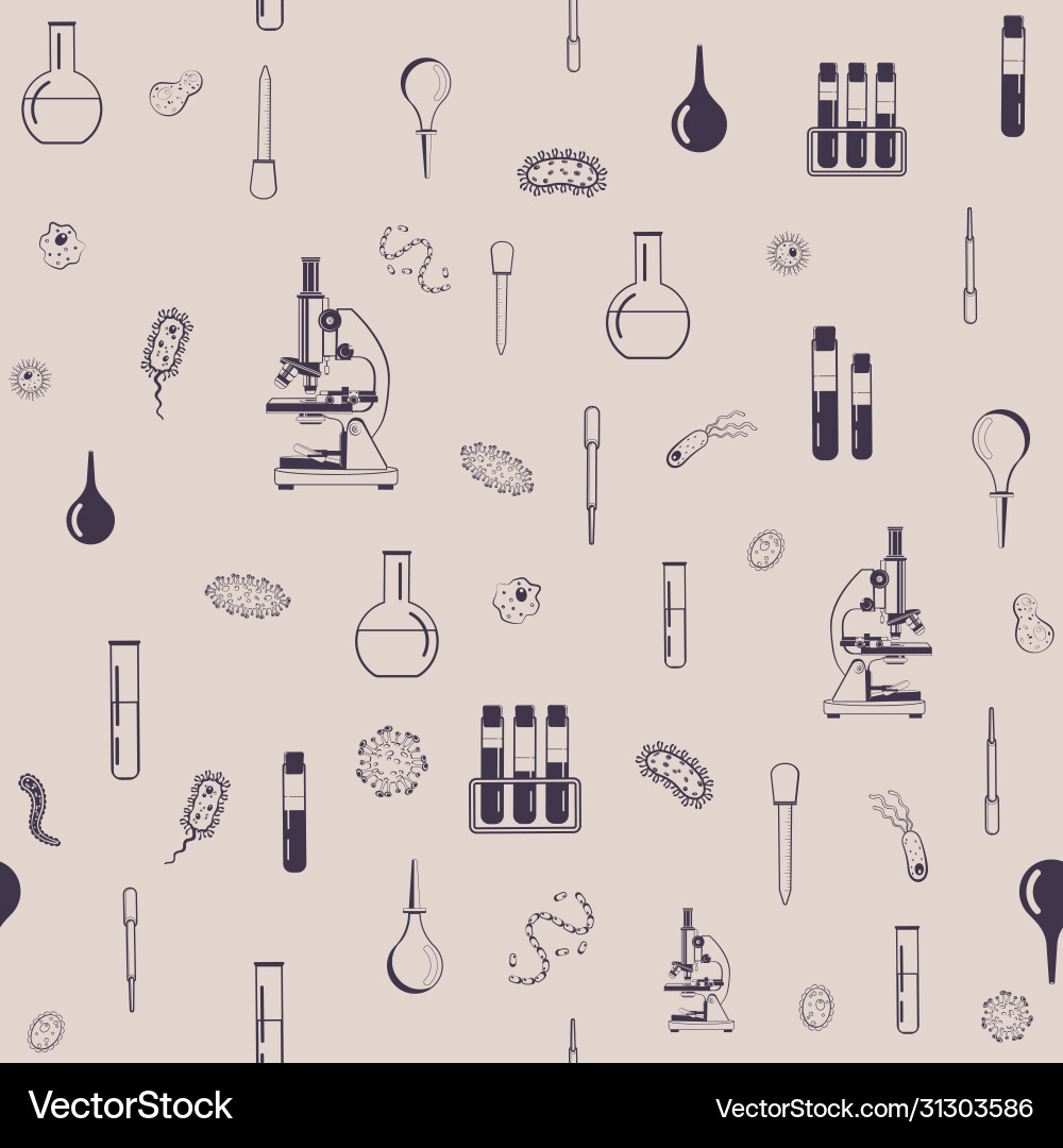 Seamless pattern with outlines microscope vector image