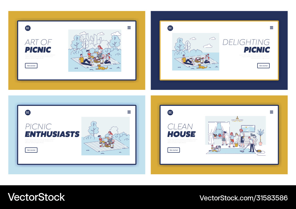 Set landing pages with picnics friends Set landing pages with picnics friends vector image