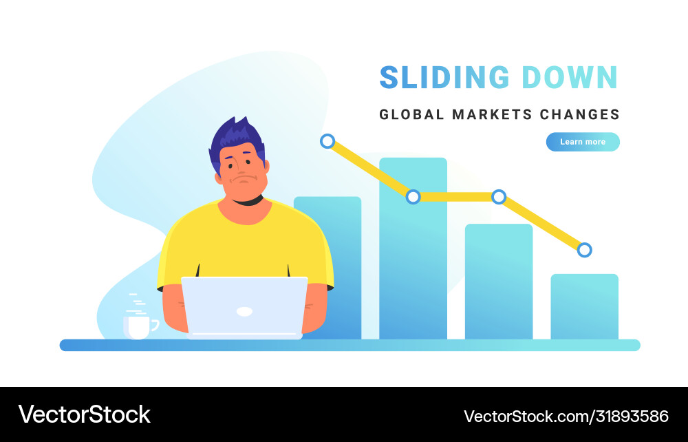 Upset man working with laptop and seeing a graph Upset man working with laptop and seeing a graph vector image