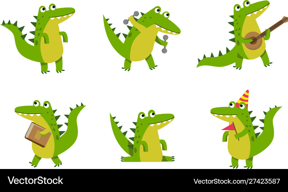 Alligators with different emotions in various Alligators with different emotions in various vector image