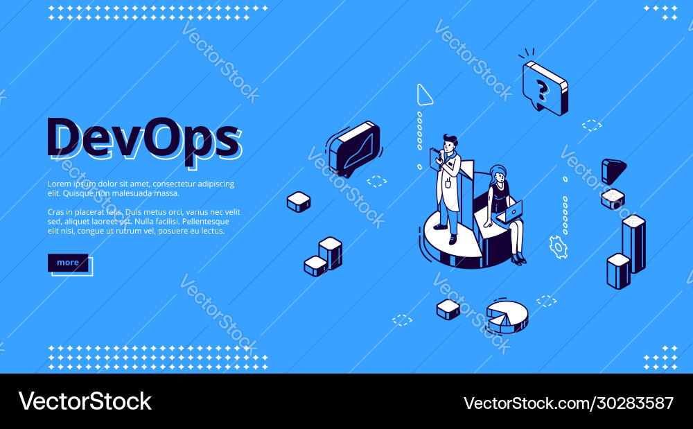 Devops isometric banner development and operation Devops isometric banner development and operation vector image