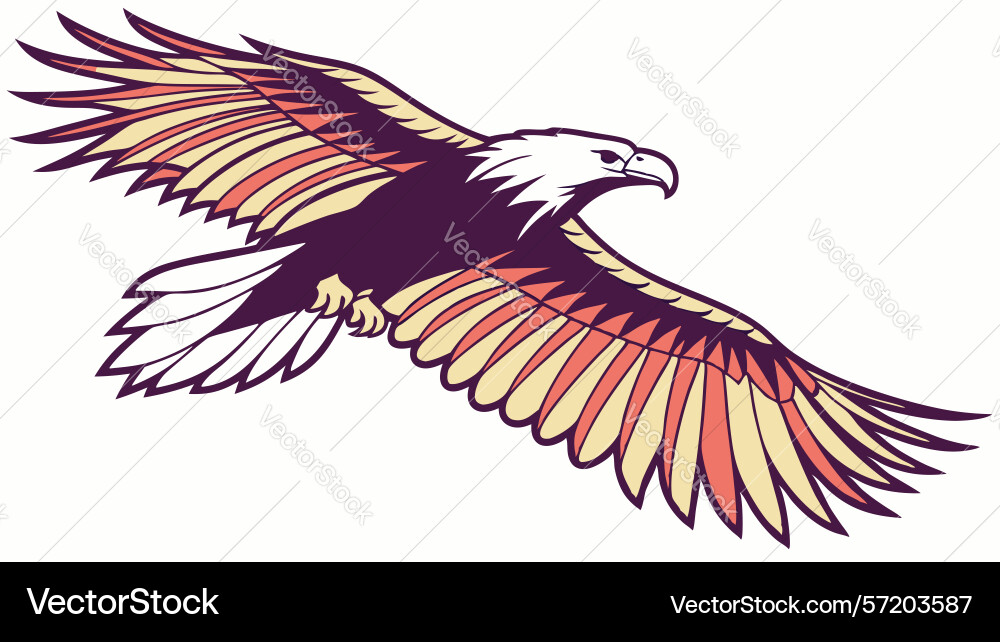 Dynamic eagle in flight with wavy abstract vector image