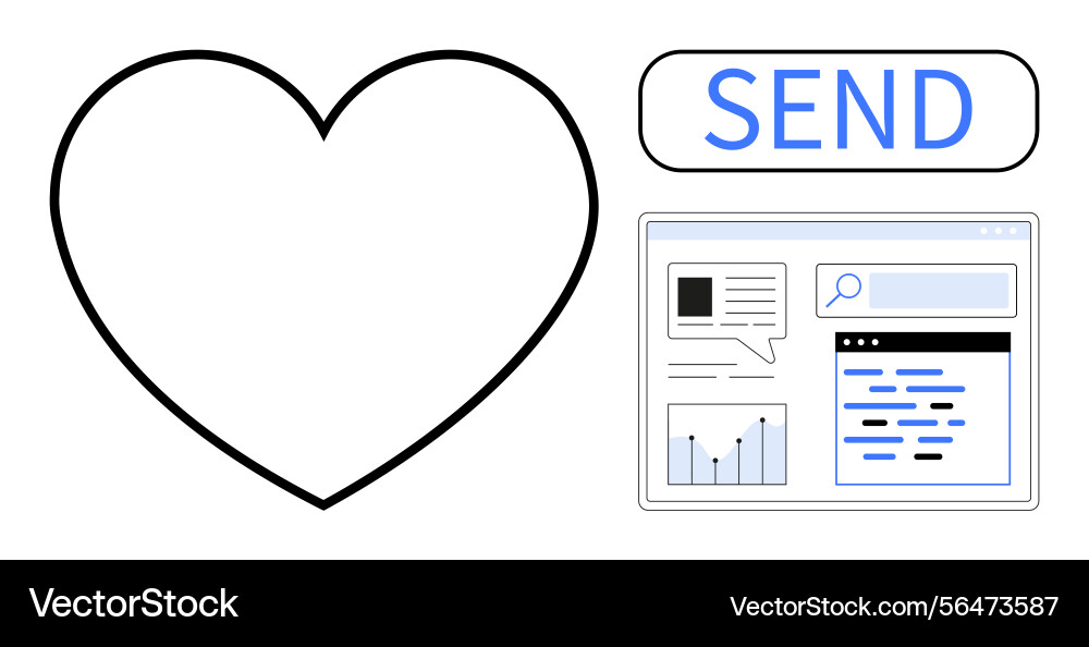 Heart shape email send button and data analytics Heart shape email send button and data analytics Vector Image