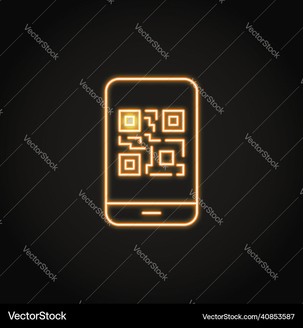 Neon mobile phone with qr code icon Neon mobile phone with qr code icon vector image