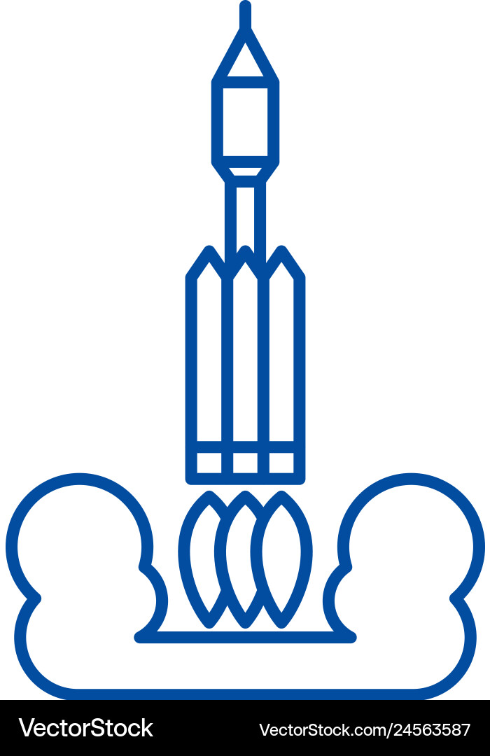 Rocket launch into space line icon concept Rocket launch into space line icon concept Vector Image