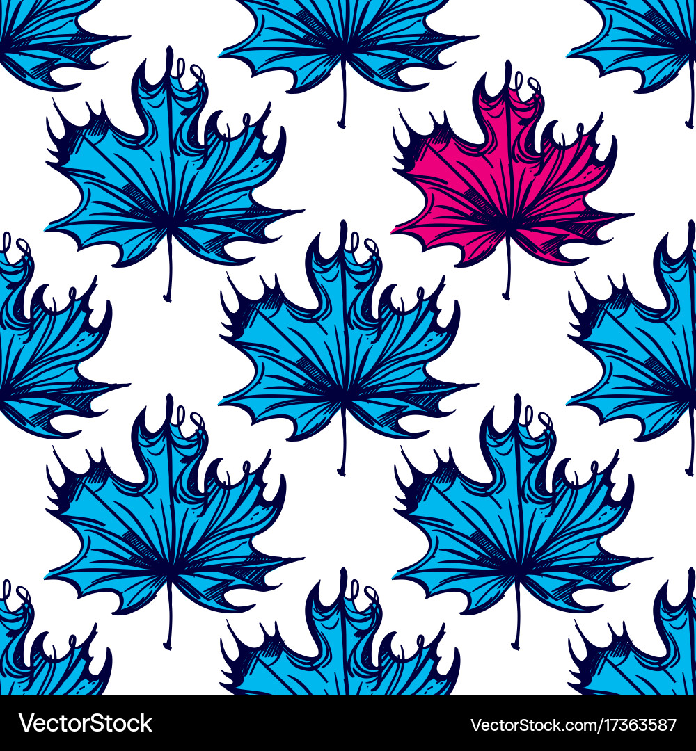 Seamless pattern with maple leaves of blue color vector image