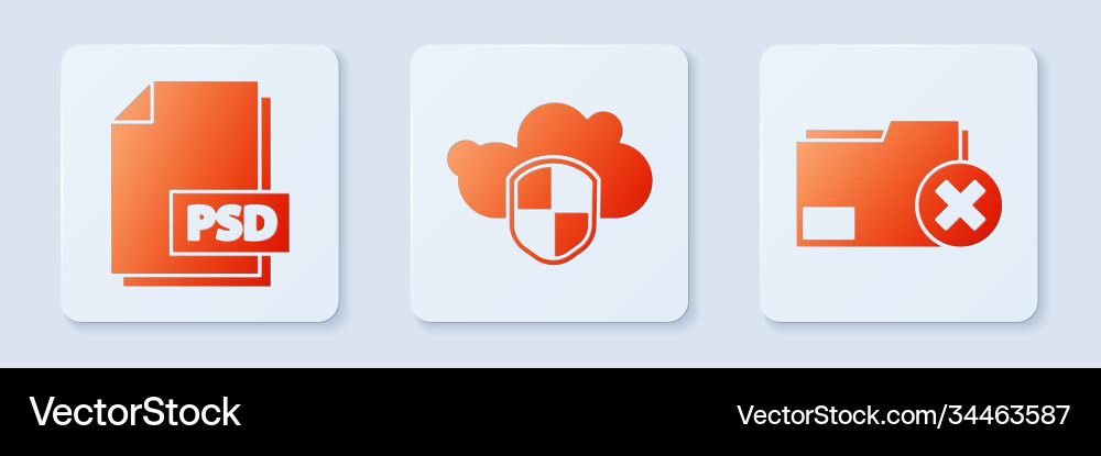 Set cloud and shield psd file document delete Set cloud and shield psd file document delete vector image