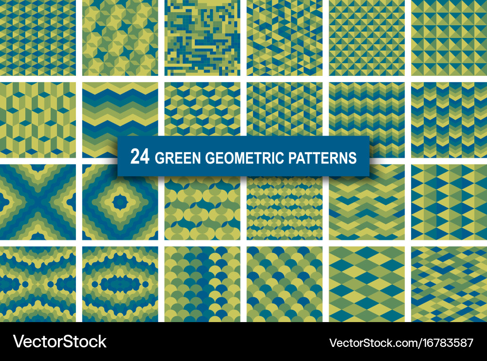 Set of twenty four green color geometric patterns vector image