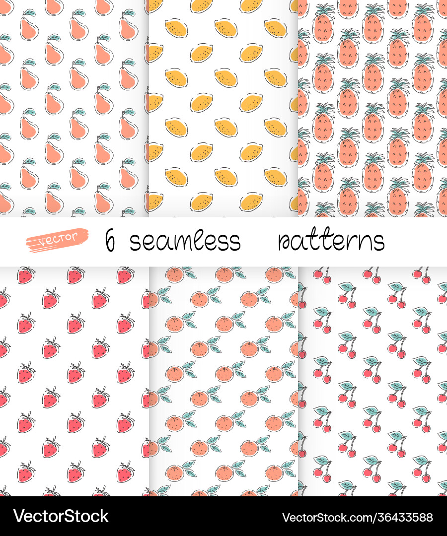 A set seamless patterns with fruits Vector Image