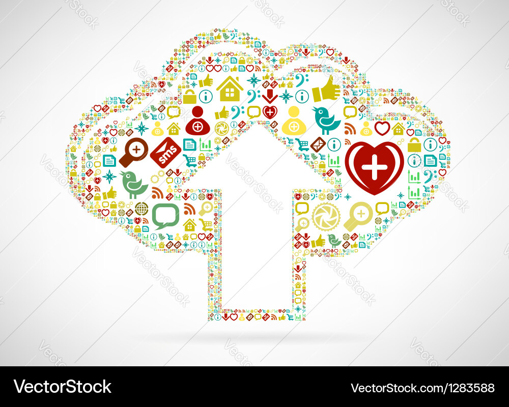Cloud and arrow with different icons vector image