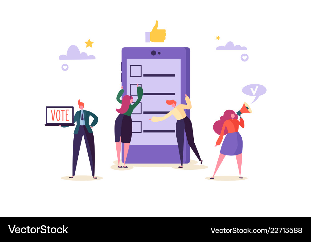 E-voting concept characters voting using tablet E-voting concept characters voting using tablet vector image