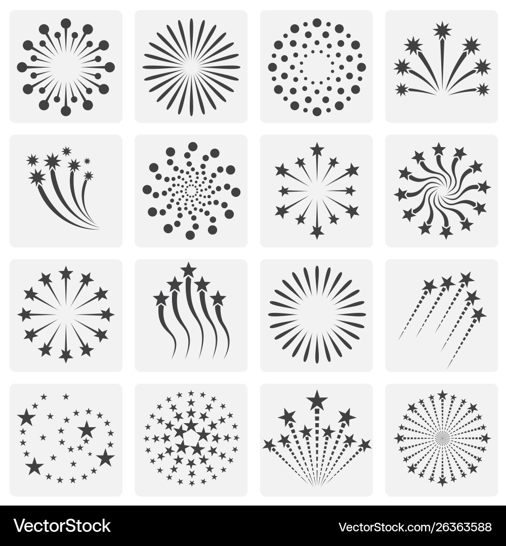 Firework related icons set on background Vector Image