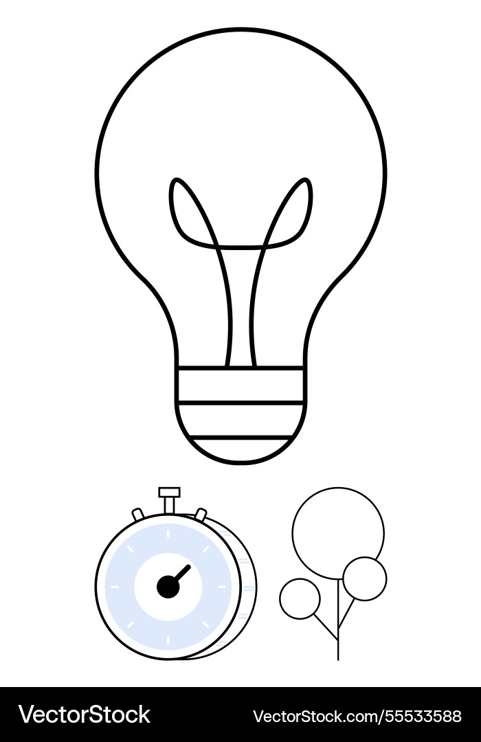 Lightbulb with stopwatch and minimalist trees Lightbulb with stopwatch and minimalist trees vector image