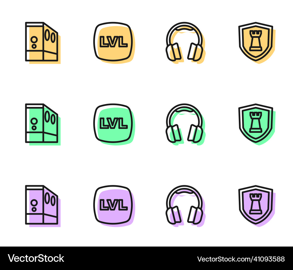 Set line headphones case of computer level game Set line headphones case of computer level game vector image