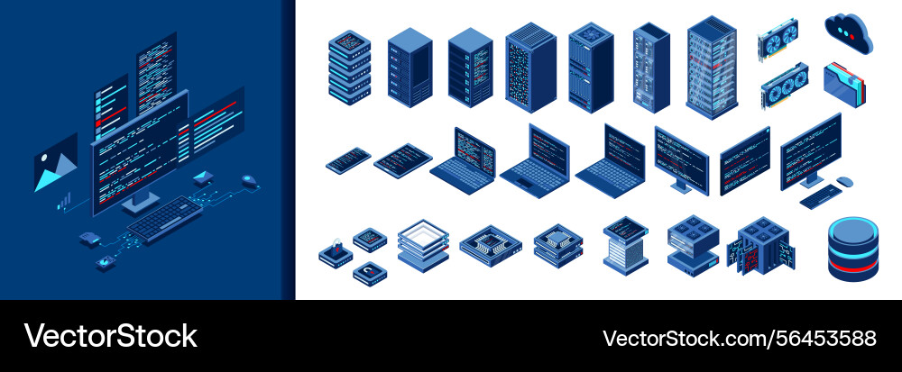 Set of isometric computer technology Set of isometric computer technology vector image