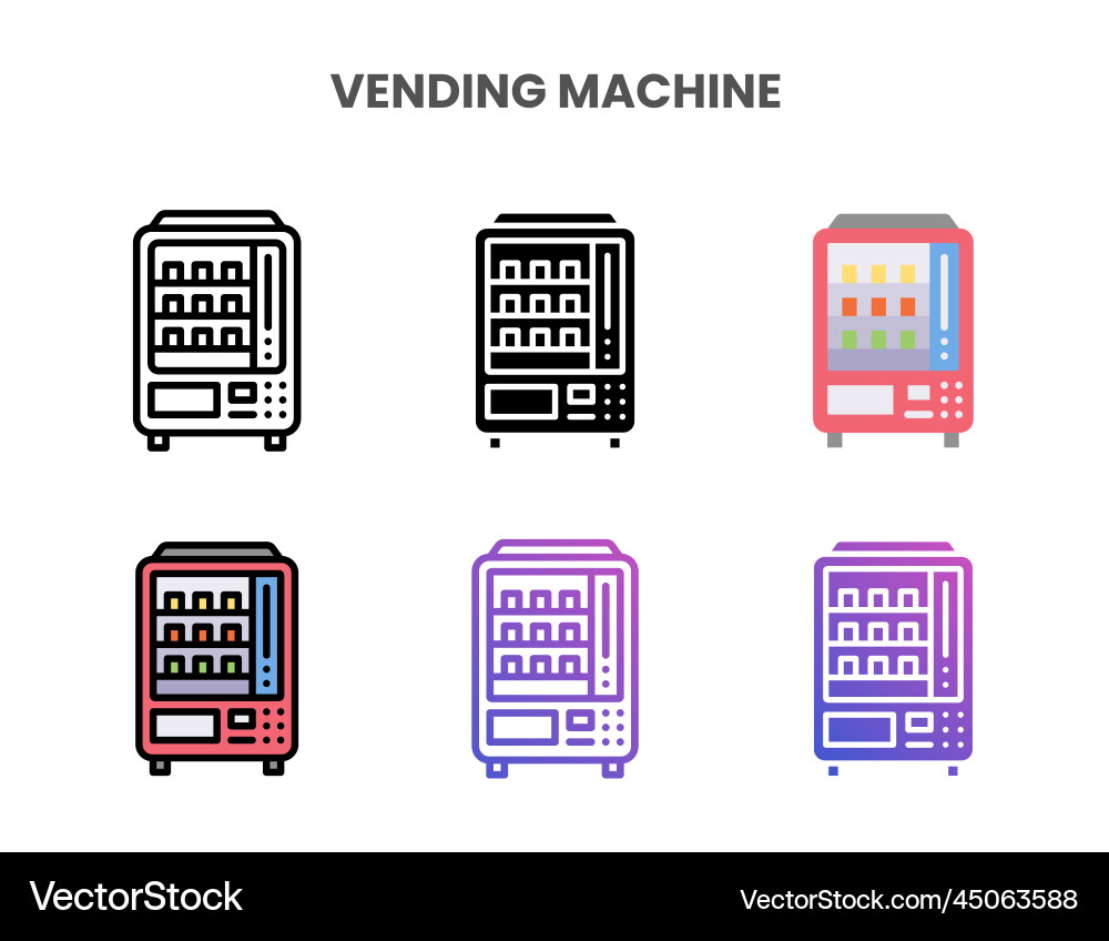 Vending machine icons set with different styles vector image