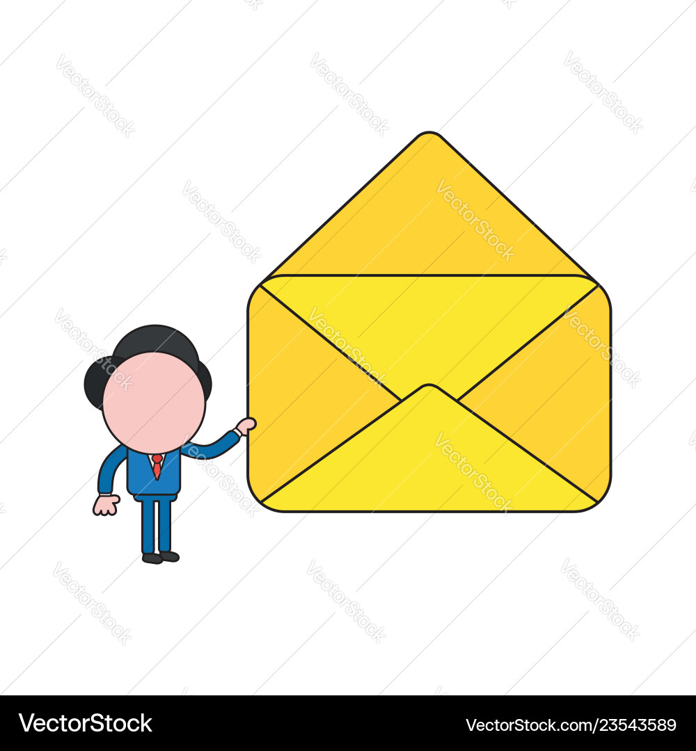Businessman character with empty open envelope Businessman character with empty open envelope Vector Image