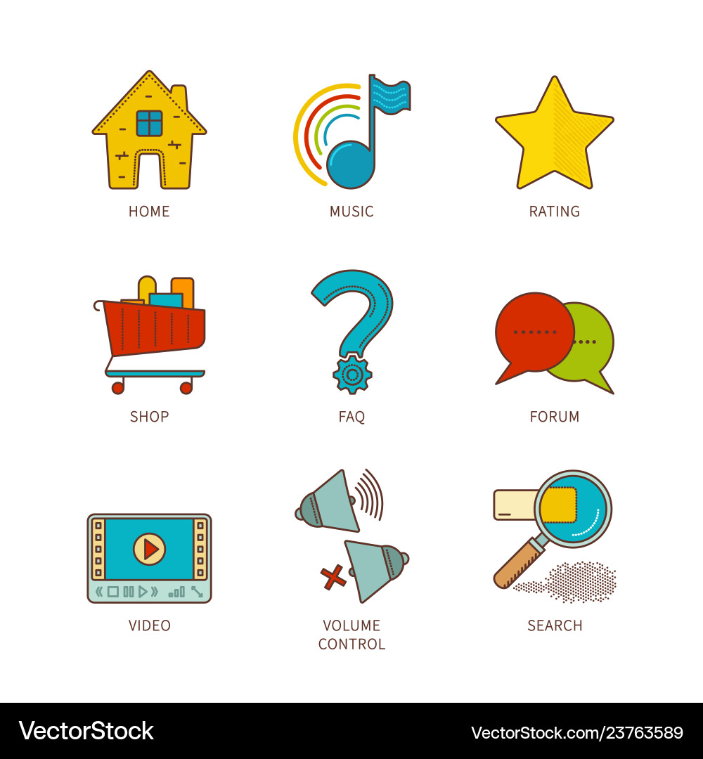 Minimal lineart flat common website elements vector image