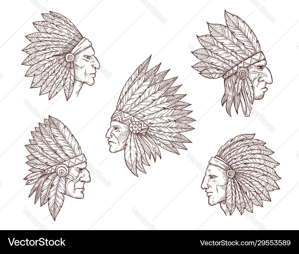 Native american indian chiefs with feathers vector image