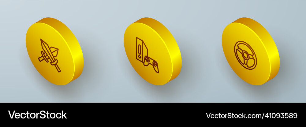 Set isometric line sword for game console Vector Image