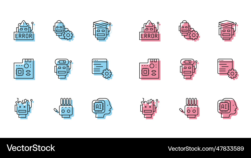 Set line broken robot mechanical hand error Set line broken robot mechanical hand error vector image