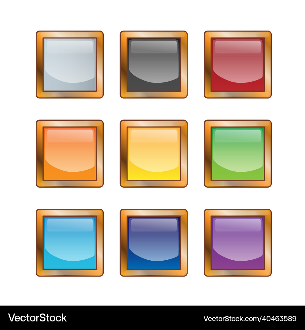 Set of bright blank buttons metallic frames Set of bright blank buttons metallic frames vector image