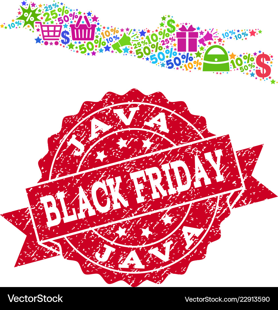 Black friday composition of mosaic map java Black friday composition of mosaic map java vector image