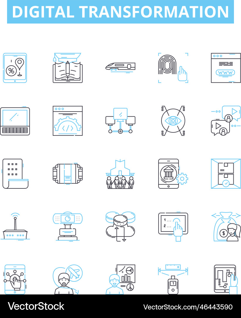 Digital transformation line icons set Vector Image