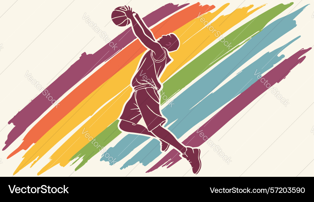 Dynamic basketball player dribbling with abstract Vector Image