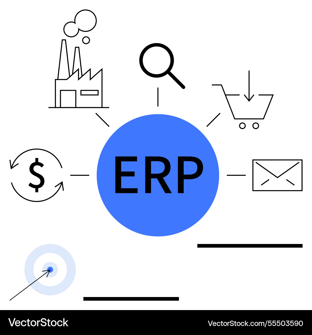 Erp system visualization with connected icons Erp system visualization with connected icons vector image