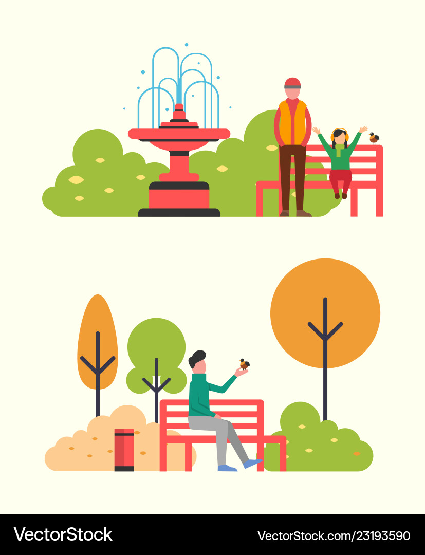 Man with Bird on Bench Vector Image