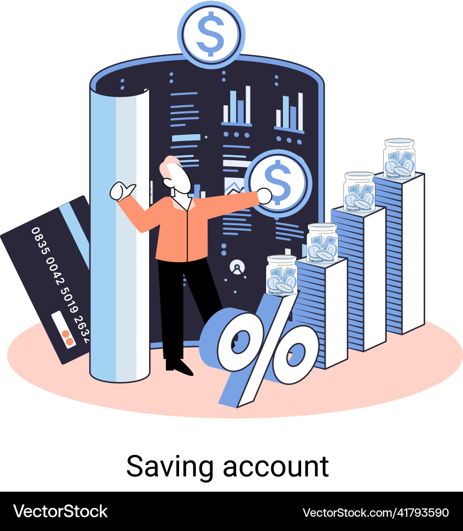 Online saving account concept man holding dollar Online saving account concept man holding dollar vector image