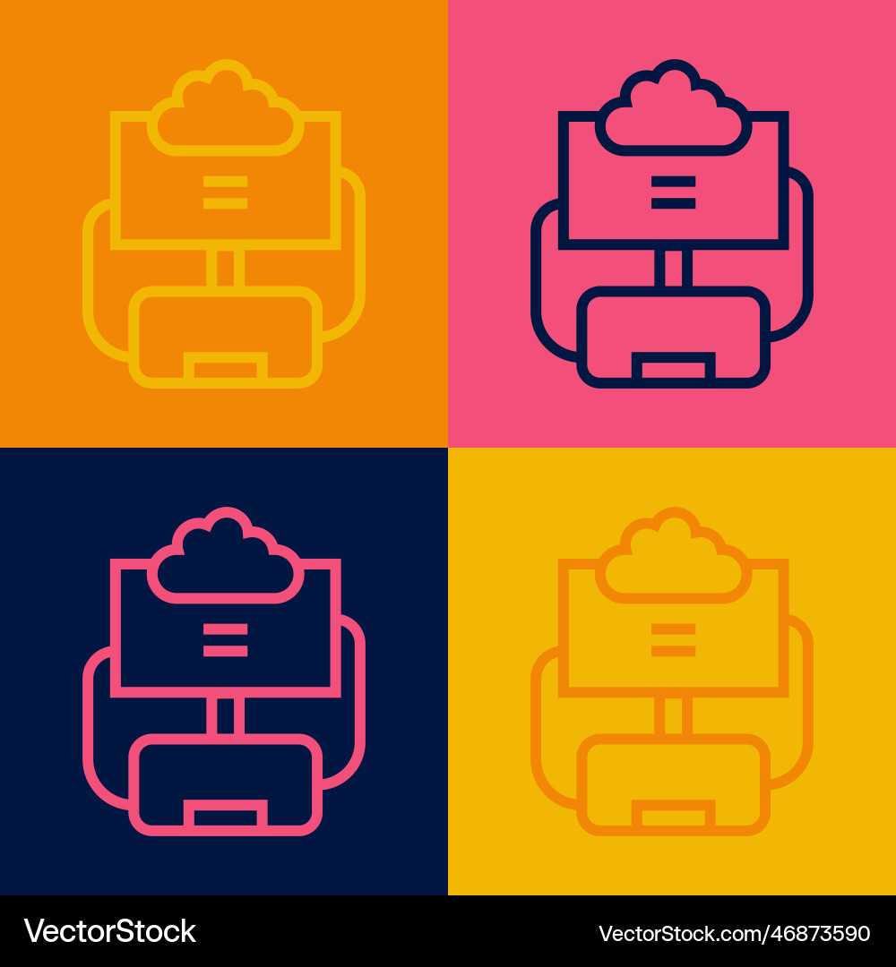 Pop art line cloud database icon isolated on color Vector Image