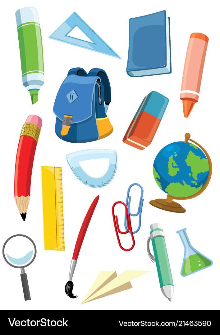 School supplies set Royalty Free Vector Image - VectorStock
