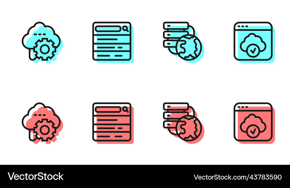 Set line network cloud connection vector image