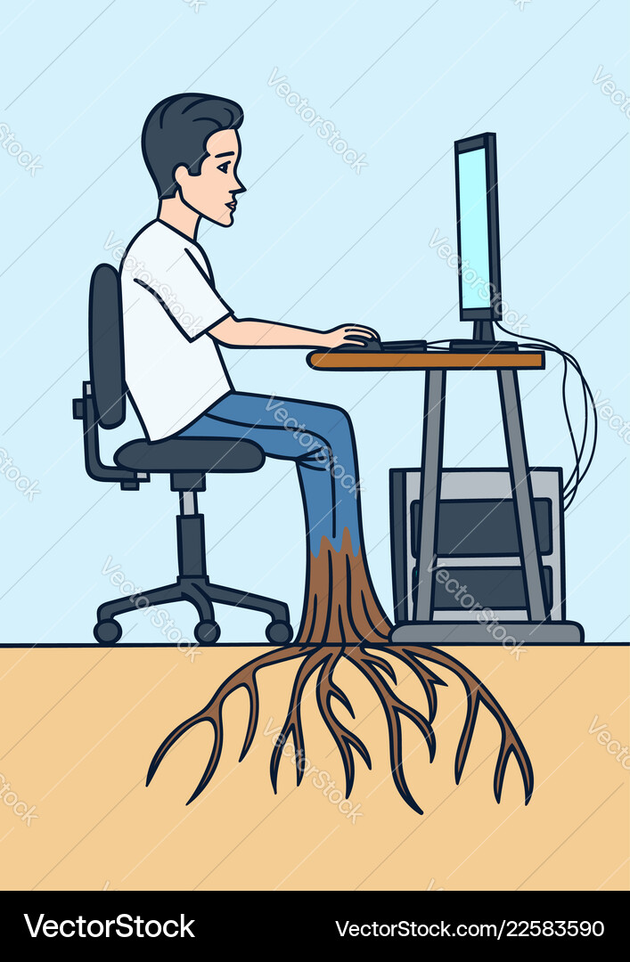 User spends a lot of time at the computer vector image