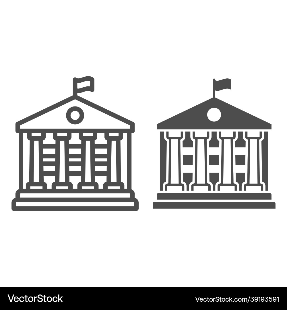 Building with flag and columns line solid icon Building with flag and columns line solid icon Vector Image