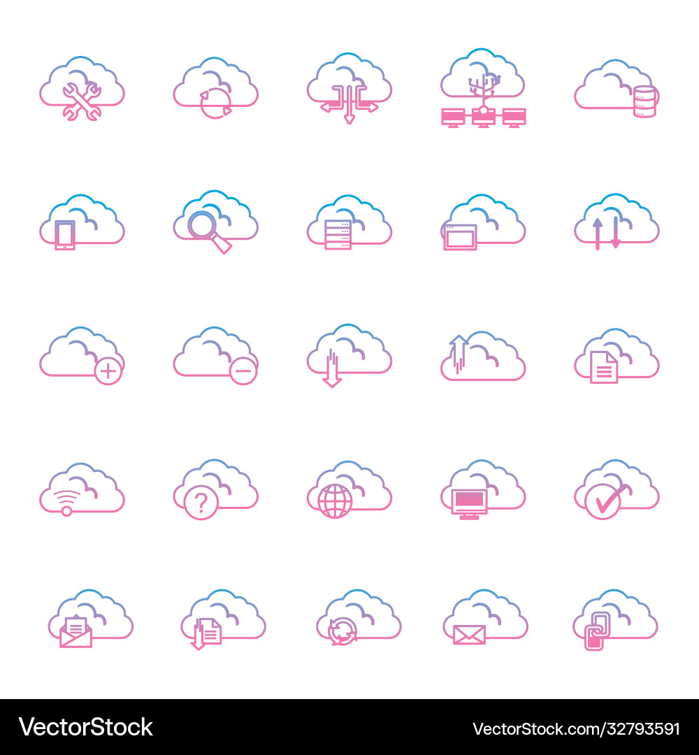 Cloud computing gradient style icon set Cloud computing gradient style icon set vector image