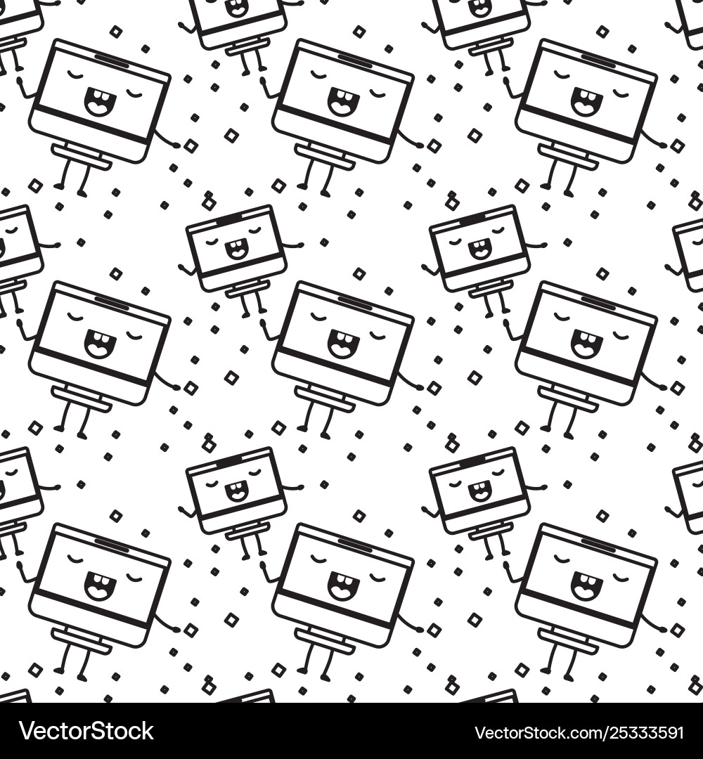 Computer display kawaii character pattern vector image