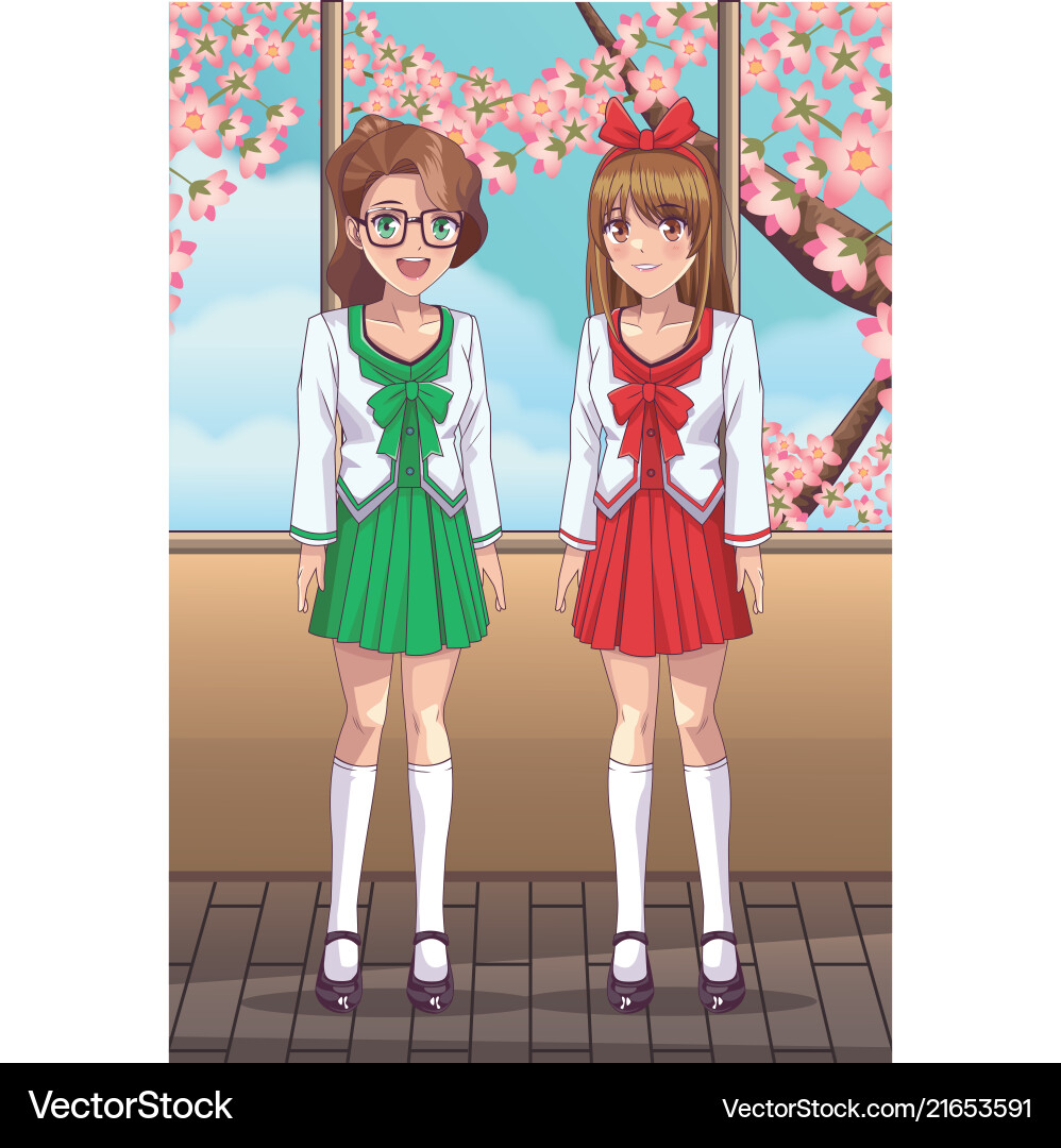 Junge Studenten anime Frauen Junge Studenten anime Frauen vektorbild