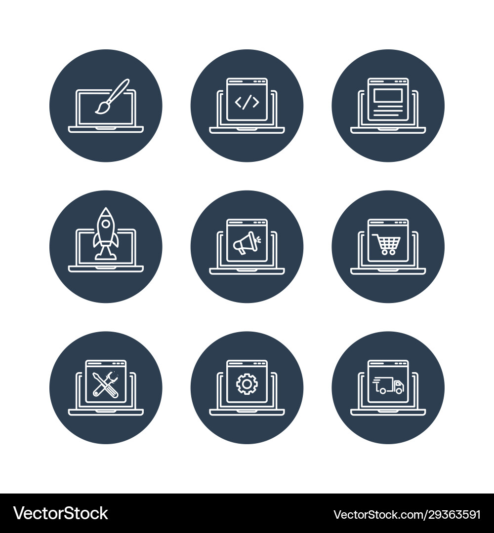 Laptop programming line icon set Laptop programming line icon set vector image