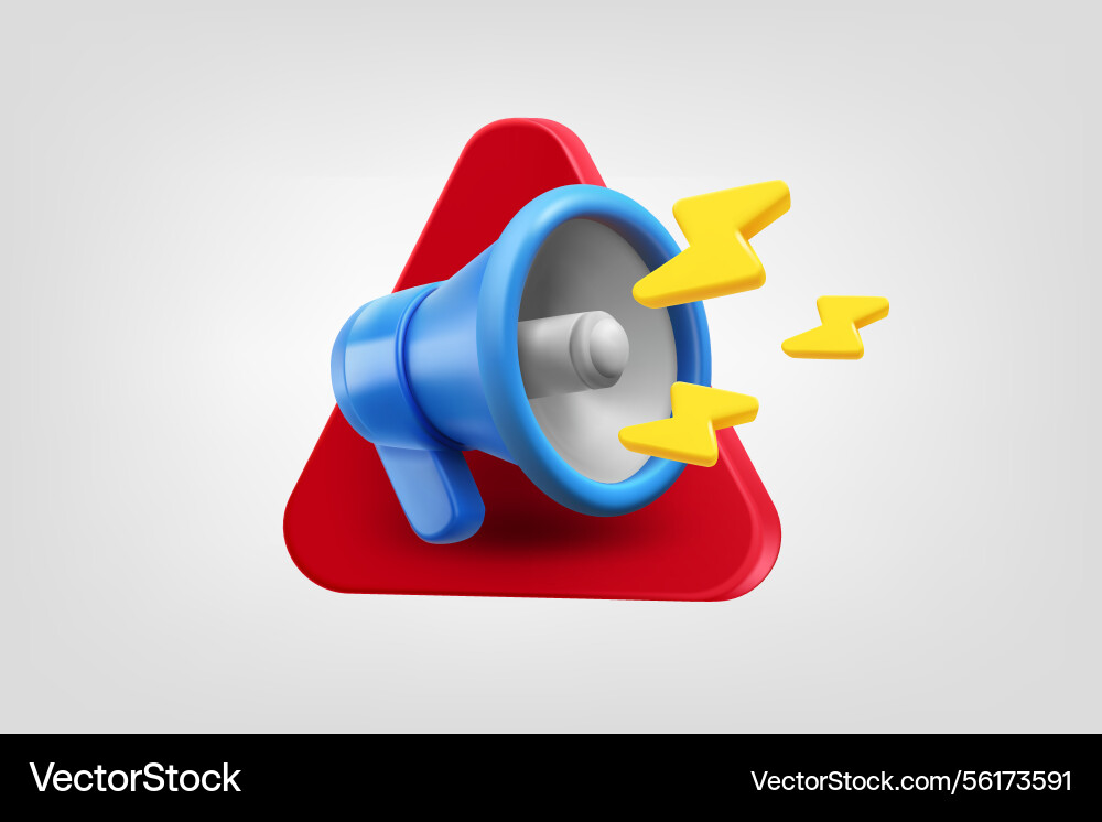 Megaphone with flashes on red triangle 3d Megaphone with flashes on red triangle 3d vector image