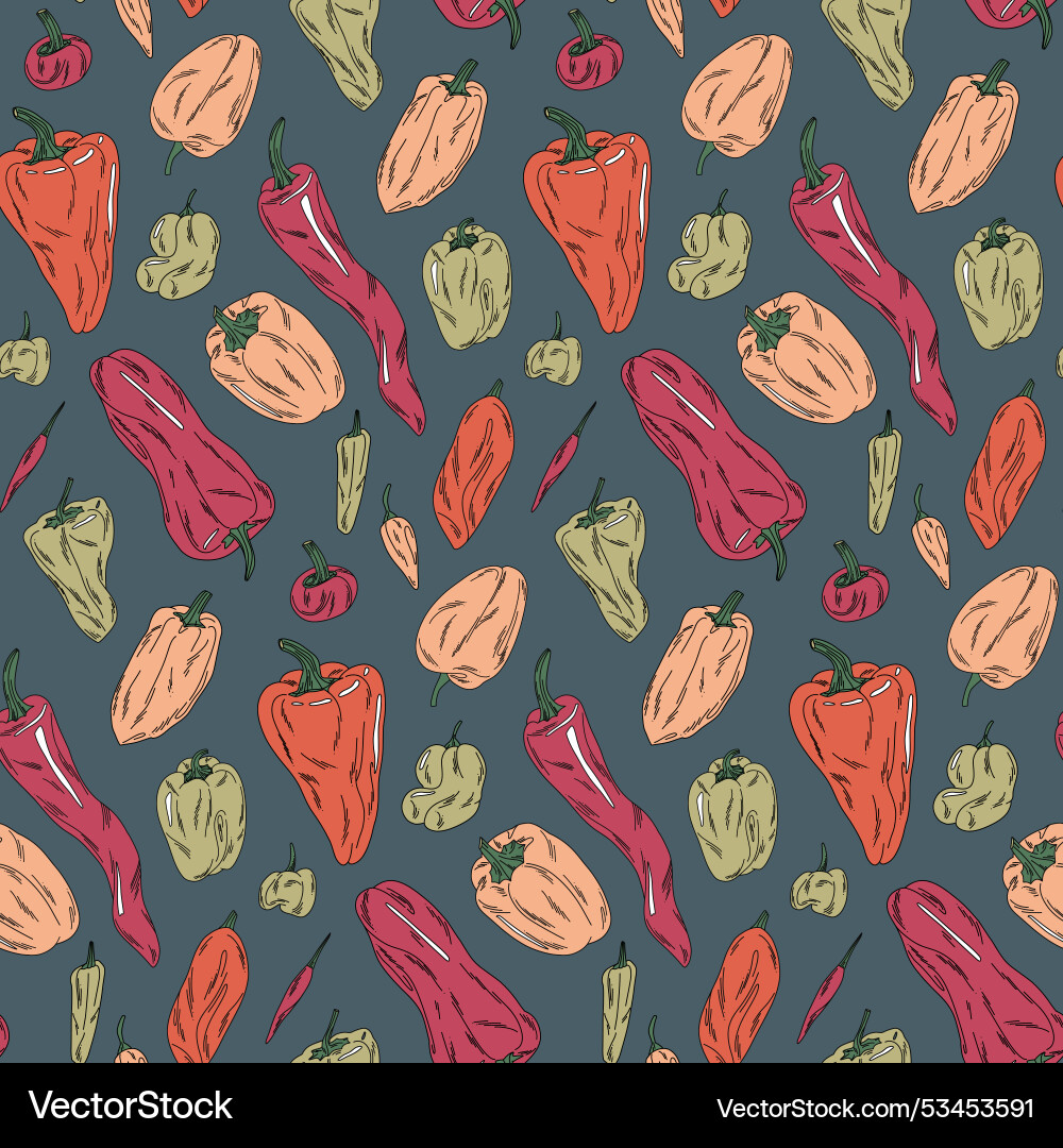 Minimalistic pattern with colorful peppers Minimalistic pattern with colorful peppers Vector Image