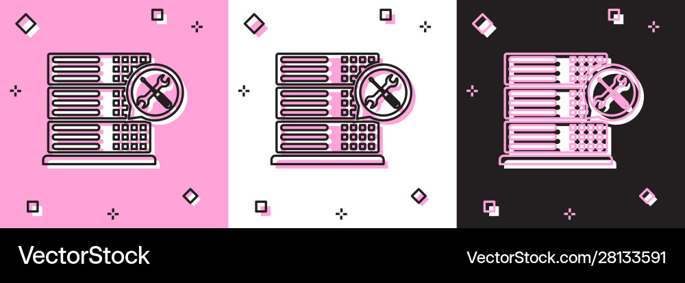 Set database server with screwdriver and wrench Set database server with screwdriver and wrench Vector Image