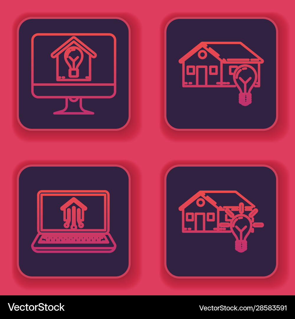 Set line computer monitor with smart house Set line computer monitor with smart house vector image