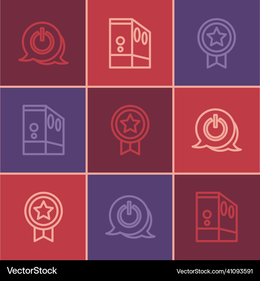 Set line power button game rating with medal Set line power button game rating with medal vector image