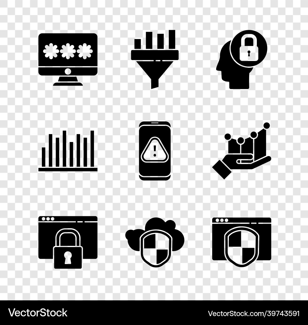 Set monitor with password sales funnel chart Set monitor with password sales funnel chart vector image
