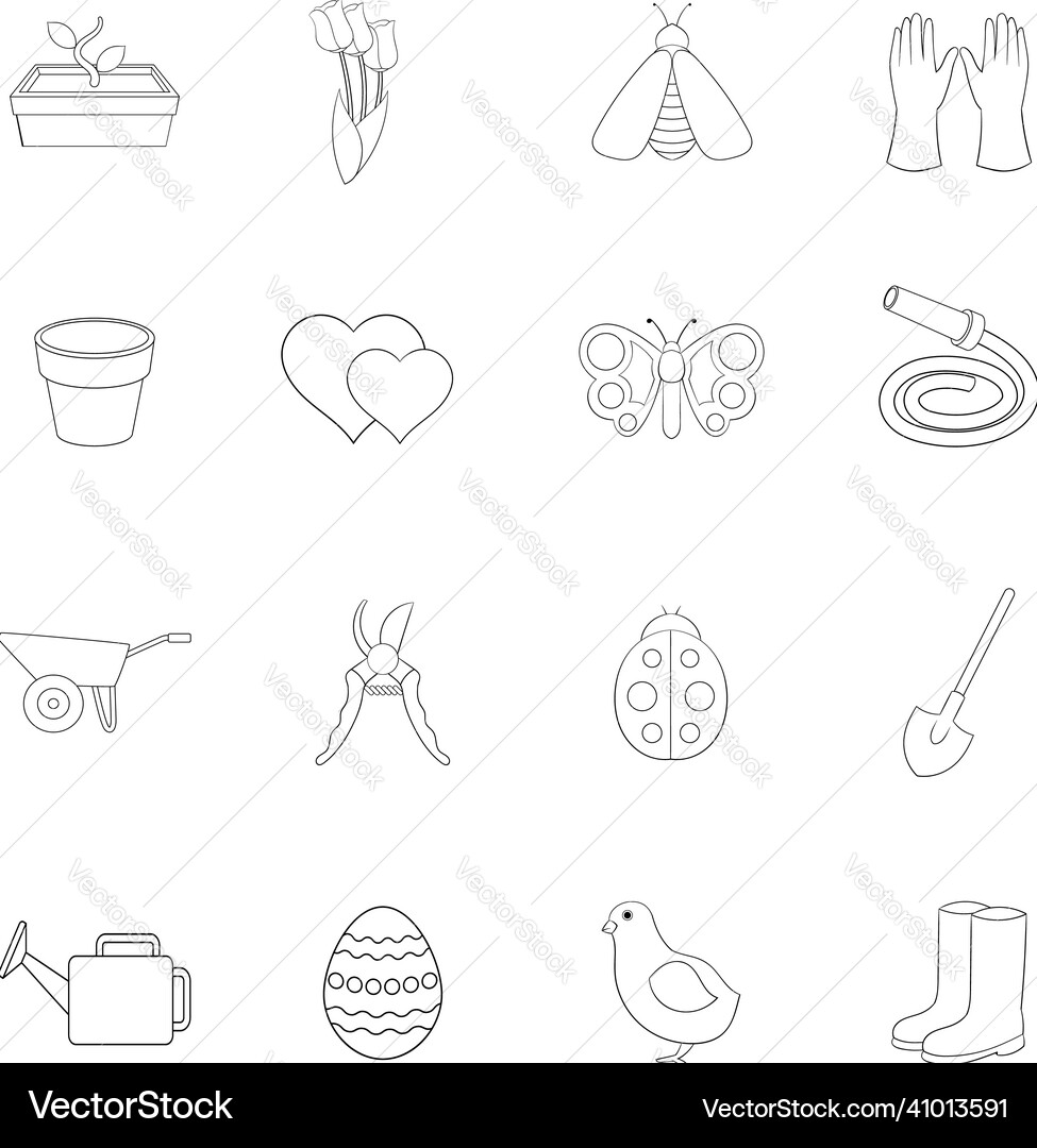 Spring icon set outline Vector Image